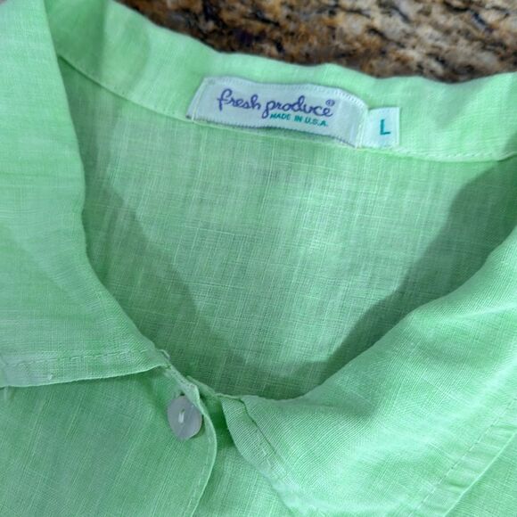 Fresh Produce Sleeveless Collared Button Down Shirt In Light Green Size L - Picture 3 of 5